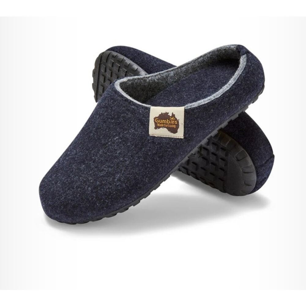 Gumbies Outback Slippers Navy Gray Felt Indoor Lounge Shoes Unisex EUC M11/W12
